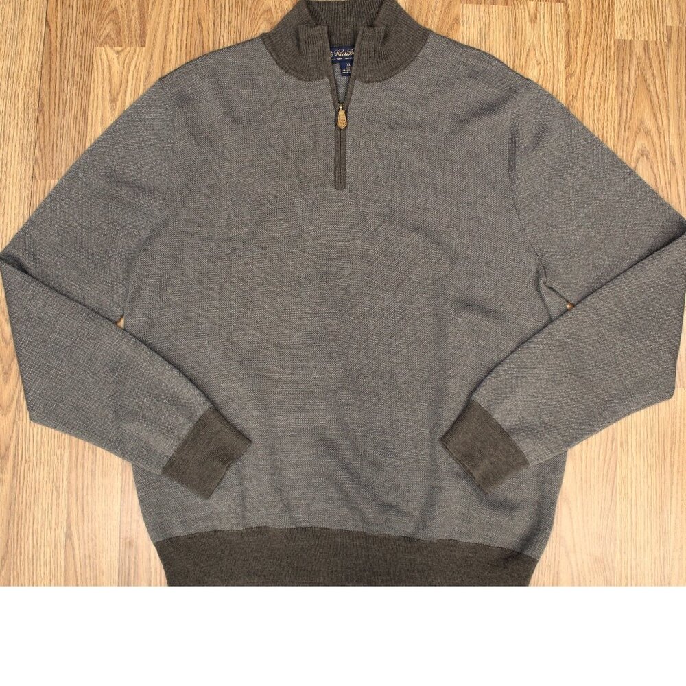 BROOKS BROTHERS 100% MERINO WOOL KNIT SWEATER DARK KHAKI Sz X-LARGE, XL